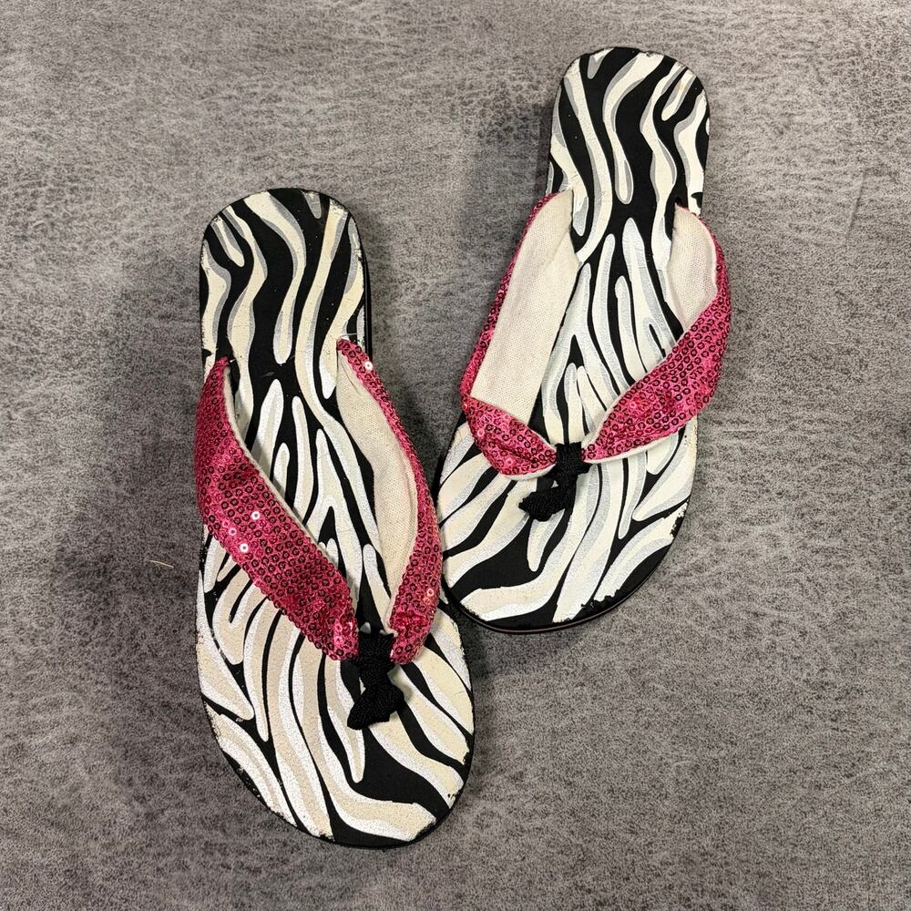 Zebra Hot Pink Sequin Flip Flop Sandals